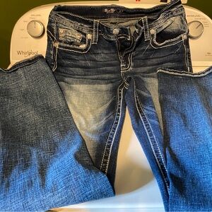 Miss Me Blue Boot Cut Jeans with Distressed Wash